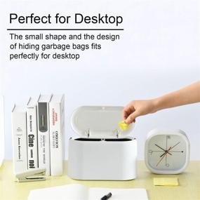 img 1 attached to 🗑️ Mini Desktop Wastebasket with Lid - Small Office Countertop Trash Can - Tiny Plastic Garbage Bin in White