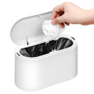🗑️ mini desktop wastebasket with lid - small office countertop trash can - tiny plastic garbage bin in white logo