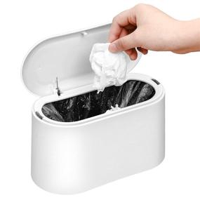 img 4 attached to 🗑️ Mini Desktop Wastebasket with Lid - Small Office Countertop Trash Can - Tiny Plastic Garbage Bin in White