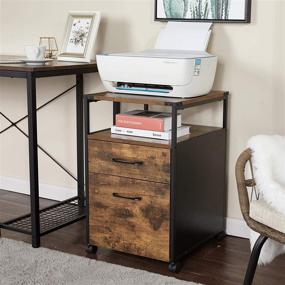 img 3 attached to 🗄️ Portable Rolling File Cabinet on Wheels, Wooden Home Office Cabinet with 2 Drawers and Open Shelf, Storage for A4, Letter Size, Hanging File Folders - Rustic Brown