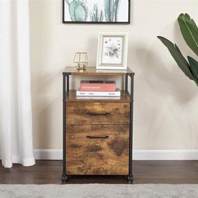 img 2 attached to 🗄️ Portable Rolling File Cabinet on Wheels, Wooden Home Office Cabinet with 2 Drawers and Open Shelf, Storage for A4, Letter Size, Hanging File Folders - Rustic Brown