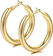 💫 18k gold hoop earrings for women girls - large lightweight chunky hoops with sterling silver post - gold huggie earrings logo