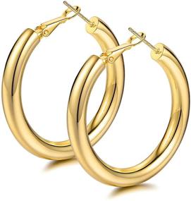 img 4 attached to 💫 18K Gold Hoop Earrings for Women Girls - Large Lightweight Chunky Hoops with Sterling Silver Post - Gold Huggie Earrings