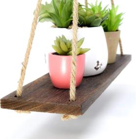 img 1 attached to 🌿 Boho Wall Hanging Shelf - Rustic Triangle Floating Wood Shelves for Wall Décor - Farmhouse Rope Shelving for Bedroom, Living Room, and Bathroom - Hanging Plant Shelf