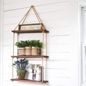 img 3 attached to 🌿 Boho Wall Hanging Shelf - Rustic Triangle Floating Wood Shelves for Wall Décor - Farmhouse Rope Shelving for Bedroom, Living Room, and Bathroom - Hanging Plant Shelf