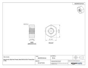 img 1 attached to Pack of 100 Brass Hex Nuts, Plain Finish, Metric M2-0.4 Thread Size, 4 mm AF, 1.6 mm Thick