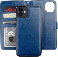 bocasal iphone 11 wallet case (blue) - magnetic detachable kickstand, card holder, 📱 shockproof wrist strap - pu leather removable flip cover for 6.1 inch iphone 11 logo