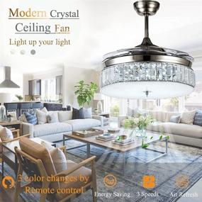 img 2 attached to 💡 36 Inch Retractable Crystal Ceiling Fan Light with Remote Control - 4-Blade Invisible Chandelier Art Decor in Silver