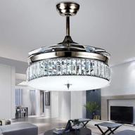 💡 36 inch retractable crystal ceiling fan light with remote control - 4-blade invisible chandelier art decor in silver логотип