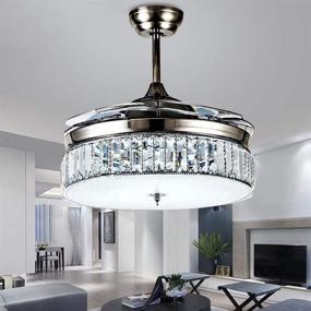 img 4 attached to 💡 36 Inch Retractable Crystal Ceiling Fan Light with Remote Control - 4-Blade Invisible Chandelier Art Decor in Silver