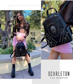 img 3 attached to 👜 Studded Skull Shoulder Bag for Women - Vegan Leather Rivet Punk Rock Style, Scarleton Bag H1417