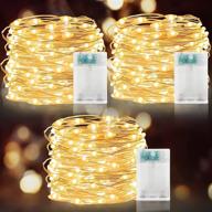 🎄 christmas string lights 3 pack - 90led 30ft copper wire lights battery operated with timer | fairy lights for christmas tree decoration, garden, yard, party, home - indoor outdoor | 30led 10ft each - warm white логотип