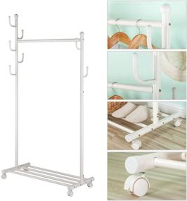 img 1 attached to 👕 SINGAYE 2-in-1 Clothes Rack: Rolling Garment Rack with Shelves, Hooks, Lockable Wheels, Closet Organizer (White)