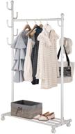 👕 singaye 2-in-1 clothes rack: rolling garment rack with shelves, hooks, lockable wheels, closet organizer (white) логотип