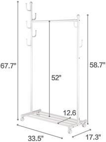 img 3 attached to 👕 SINGAYE 2-in-1 Clothes Rack: Rolling Garment Rack with Shelves, Hooks, Lockable Wheels, Closet Organizer (White)