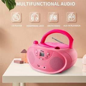 img 1 attached to 🎵 GC04 Portable CD Player Boombox with AM FM Stereo Radio LCD Display, Aux-Port Supported AC or Battery Powered - Pastel Pink