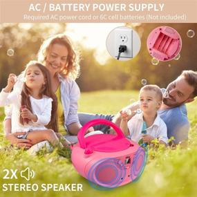 img 3 attached to 🎵 GC04 Portable CD Player Boombox with AM FM Stereo Radio LCD Display, Aux-Port Supported AC or Battery Powered - Pastel Pink