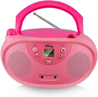 🎵 gc04 portable cd player boombox with am fm stereo radio lcd display, aux-port supported ac or battery powered - pastel pink logo