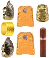 🧵 7 pcs copper adjustable sewing thimble set with needle storage - finger protectors for sewing, embroidery, knitting, quilting - metal shield & artificial leather coin cap included logo