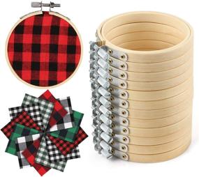 img 4 attached to Caydo 12-Piece Christmas Ornament Kit: Includes 4-inch 🎄 Embroidery Hoops and Plaid Fabric Christmas Squares for Festive Decorations