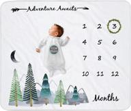 yoothy baby monthly milestone blanket: perfect unisex gift for baby shower, capture memories with mountain design, includes wreath & 12 stickers, extra soft flannel - 45''x40'' logo