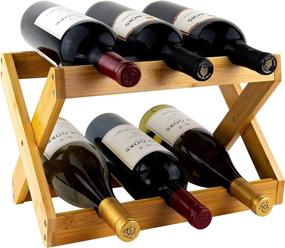 img 4 attached to 🍷 Bamboo Countertop Wine Racks: Sturdy Foldable Rack for 6 Bottles - Modern Wooden Holder for Kitchen and Pantry