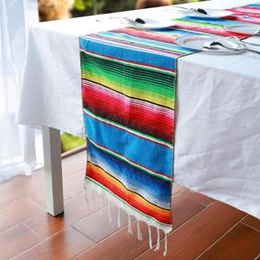 img 2 attached to 🌵 Habbi Mexican Table Runner 4Pack - Vibrant 14 x 110 Inches Large Serape Table Runner Set for Cinco de Mayo Fiesta Party - Red and Blue Mexican Theme Party Decoration