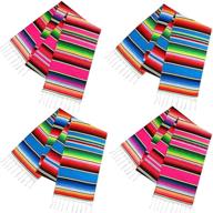 🌵 habbi mexican table runner 4pack - vibrant 14 x 110 inches large serape table runner set for cinco de mayo fiesta party - red and blue mexican theme party decoration logo