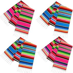 img 4 attached to 🌵 Habbi Mexican Table Runner 4Pack - Vibrant 14 x 110 Inches Large Serape Table Runner Set for Cinco de Mayo Fiesta Party - Red and Blue Mexican Theme Party Decoration