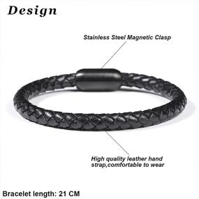 img 3 attached to FANCIME Men's Leather Beaded Bracelet | Braided Wrap Cuff with Stainless Steel Magnetic Clasp - Perfect Men's Gift for Father's Day & Beyond