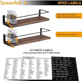 img 1 attached to 🔖 SpaceAid Wall Mounted Spice Rack Organizer (Set of 4) with 415 Spice Labels - Wooden Hanging Floating Shelves for Kitchen, Bathroom, Bedroom, or Living Room