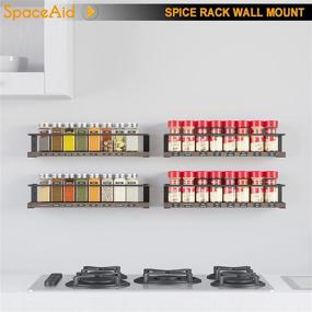 img 3 attached to 🔖 SpaceAid Wall Mounted Spice Rack Organizer (Set of 4) with 415 Spice Labels - Wooden Hanging Floating Shelves for Kitchen, Bathroom, Bedroom, or Living Room