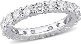 img 4 attached to 💍 Abbie+Cleo Round White Moissanite Gemstone Eternity Band Ring in Rhodium Flash Plated Sterling Silver, Size 5-9