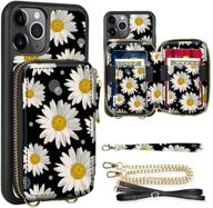 🌼 zve iphone 11 pro wallet case: crossbody case with credit card holder slot - black daisy logo