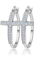 👑 uprimor elegant hoop platinum plated earrings: aaa austrian cubic zirconia paved, cross earrings variants logo