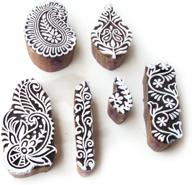 🍃 set of 6 wooden block stamps featuring asian leaf and paisley designs - enhance seo logo