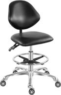 black adjustable rolling stool drafting chair with backrest and footrest - ideal for guitar shops, pedicure studios, and workbenches logo