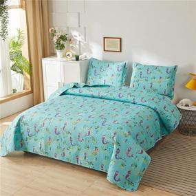 img 3 attached to 🧜 Ferdilan Kids Cozy Quilt Set: Lightweight All Season Bedding with Mermaid Seaweed Design - Twin Size, 3-Piece Reversible Bedspread Set with Matching Shams