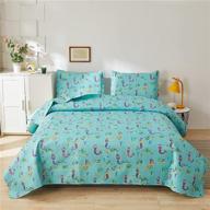 🧜 ferdilan kids cozy quilt set: lightweight all season bedding with mermaid seaweed design - twin size, 3-piece reversible bedspread set with matching shams logo