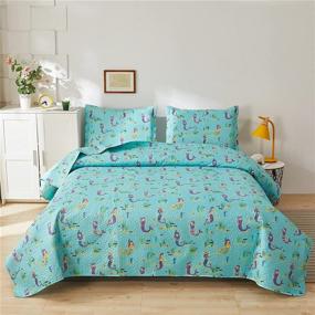 img 4 attached to 🧜 Ferdilan Kids Cozy Quilt Set: Lightweight All Season Bedding with Mermaid Seaweed Design - Twin Size, 3-Piece Reversible Bedspread Set with Matching Shams