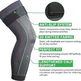 img 3 attached to 🦵 1 Pair of Compression Leg Sleeves with Elastic Straps for Men & Women - Extra Long Leg Braces Knee Sleeve for Basketball, Football, Knee Pain, Workouts, Joint Pain, Arthritis, Running, ACL Support