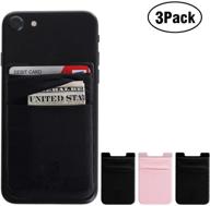 📱 convenient cell phone stick on wallet: 3 packs of id, credit card & business card holder – compatible with iphone, android and most smartphones (black + pink) logo