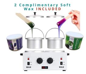 img 3 attached to 💆 SAVBIN Professional Double Pot Wax Warmer Kit with 2 Soft Wax Cans - Lavender & Aloe Vera Included