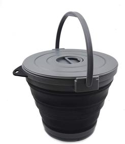 img 4 attached to 🎣 Складной рыбацкий ведро с запирающейся крышкой - SAMMART 10L/2.64 галлона - складная круглая ванночка - портативное пластиковое ведро для воды - экономит место на открытом воздухе в сером/черном цвете.