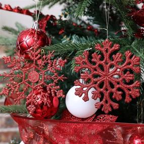 img 1 attached to Christmas Glitter Snowflake Ornaments - 36CT Red Plastic Snowflake Hanging Decorations for Xmas Tree, Wedding & Home