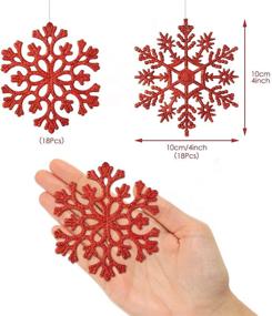 img 3 attached to Christmas Glitter Snowflake Ornaments - 36CT Red Plastic Snowflake Hanging Decorations for Xmas Tree, Wedding & Home