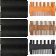 🏻 beard comb set - 3 natural sandalwood wooden combs with dual action teeth, including pocket faux leather case - for beards and mustaches (black, yellow, brown) logo