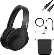 sony - wh-h910n h.ear on 3 wireless noise cancelling over-the-ear bluetooth headphones with dual noise cancellation microphones, high-resolution audio, earcups stereophony - black + audio extension logo