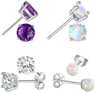 hypoallergenic sterling silver stud earrings set - perfect jewelry 💎 gifts for women and teen girls (amethyst opal cz pack of 4) logo