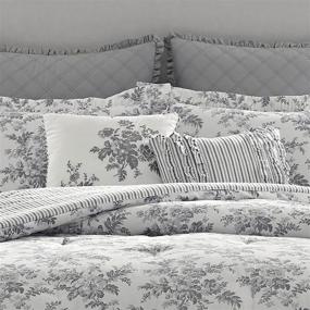 img 2 attached to 🛏️ Laura Ashley Home Annalise Collection 7pc Comforter Set - All Season Bedding, Luxury Ultra Soft, Stylish Delicate Design for Home Decor, Full/Queen Size, Shadow Grey